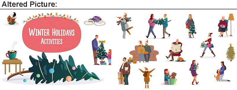 Altered Picture: Flat cartoon characters performing winter holidays activities