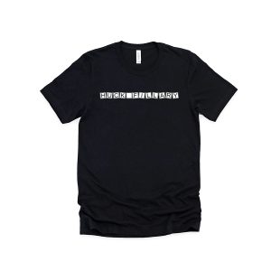 black hf t-shirt with unstacked slogan