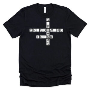 Crossword Die Hard Freak is written in crossword puzzle style on black unisex t-shirt